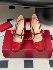 TRÈS VIVIER MARY JANE PUMPS 85MM IN RED GLOSSY CALFSKIN