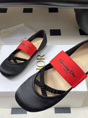DIOR STRETCH BALLET FLATS 25S IN BLACK MIX RED FABRIC