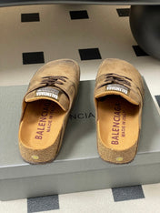 BALENCIAGA 25S MULES BIRKENSTOCK IN CARAMEL BROWN SUEDE