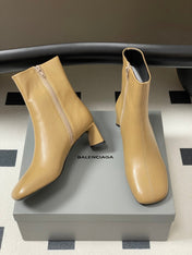 BALENCIAGA 25S ANKLE BOOTS 65 MM IN BEIGE BROWN COW LEATHER