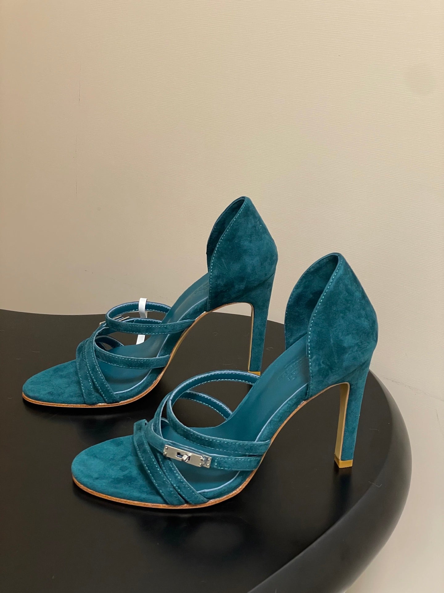 HM 25S HIGH-HEEL SANDAL 105 MM IN DARK BLUE SUEDE
