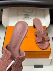 HM 25S ORAN HIGH‑HEEL SANDAL IN PEACHY PINK SUEDE AND LAMBSKIN