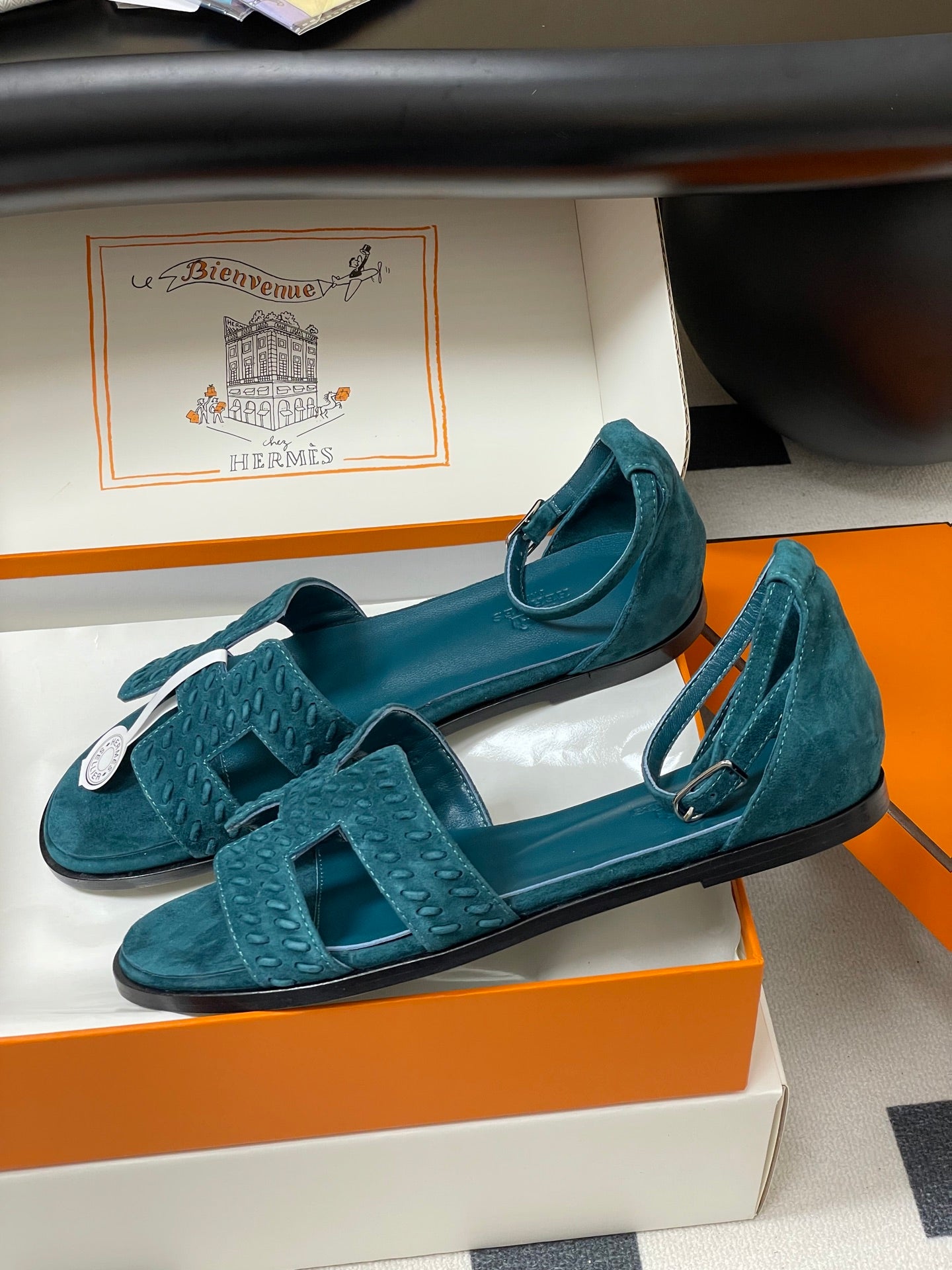 HM 25S SANTORINI SANDAL IN DARK BLUE SUEDE AND LAMBSKIN