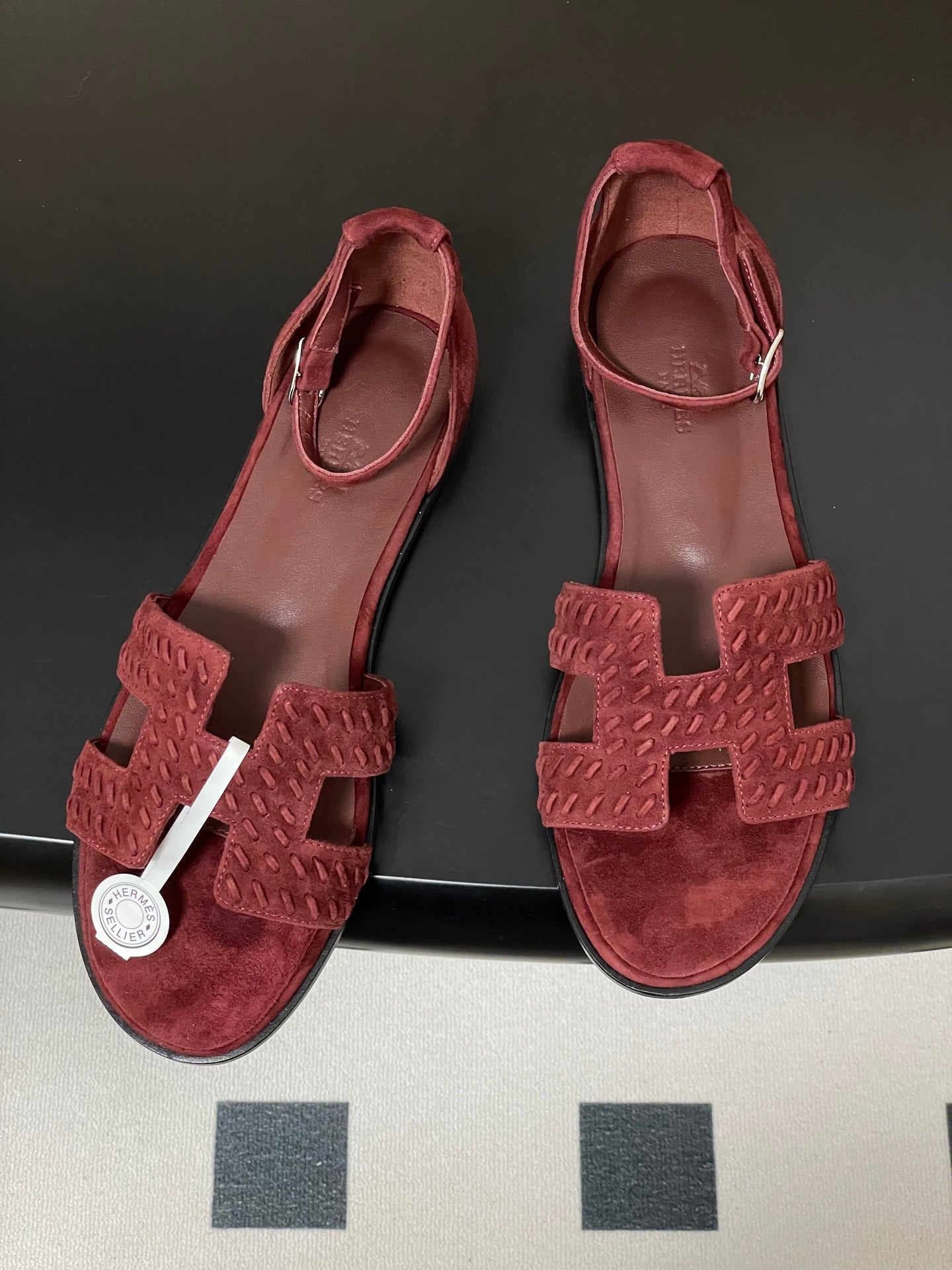 HM 25S SANTORINI SANDAL IN DARK RED SUEDE AND LAMBSKIN