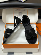HM 25S SANTORINI SANDAL IN BLACK SUEDE AND LAMBSKIN