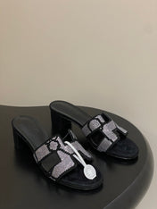 HM 25S ORAN HIGH‑HEEL SANDAL 50 MM IN BLACK LAMBSKIN WITH WHITE STONE DETAILS