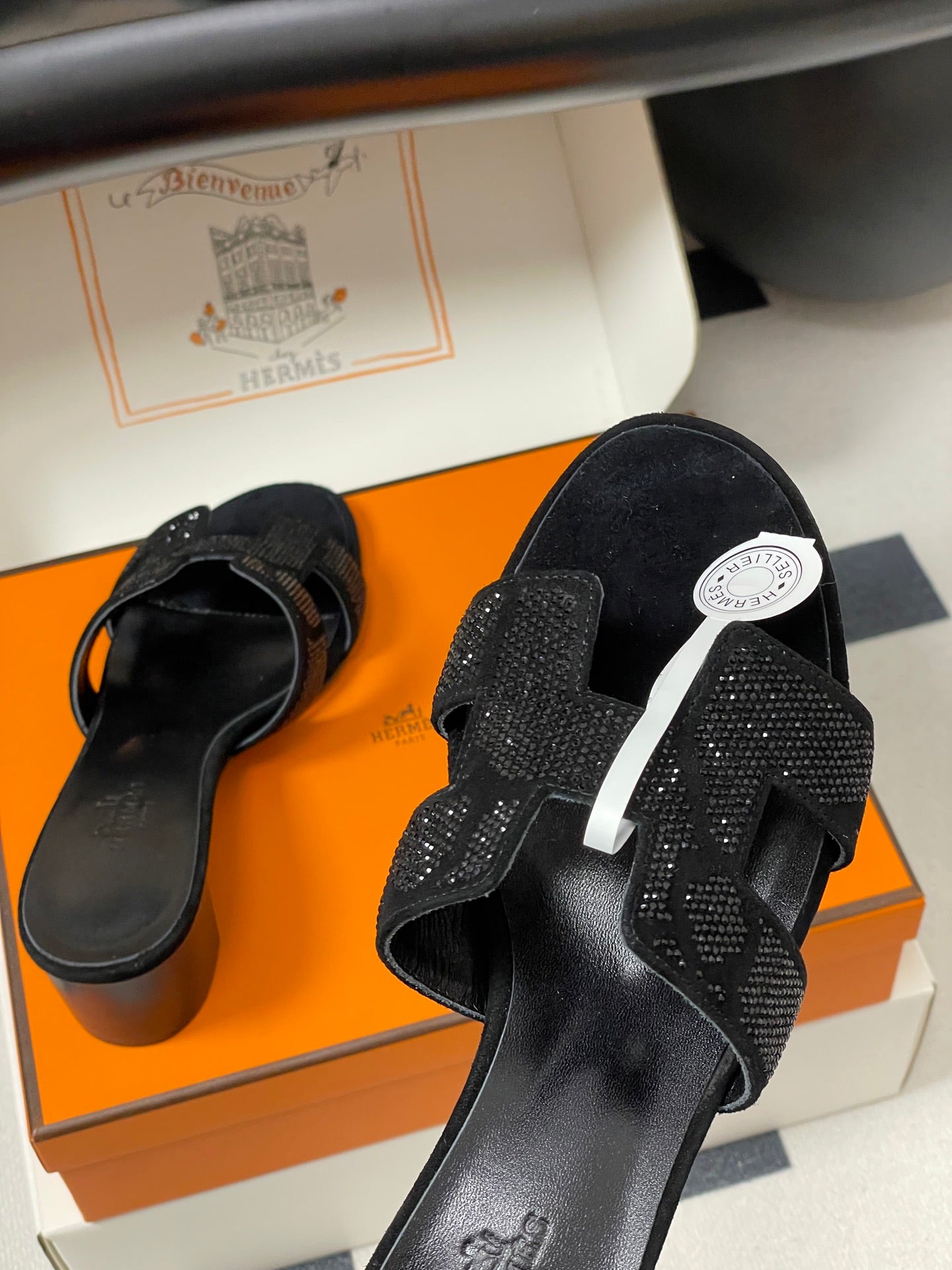 HM 25S ORAN HIGH‑HEEL SANDAL 50 MM IN BLACK LAMBSKIN WITH STONE DETAILS