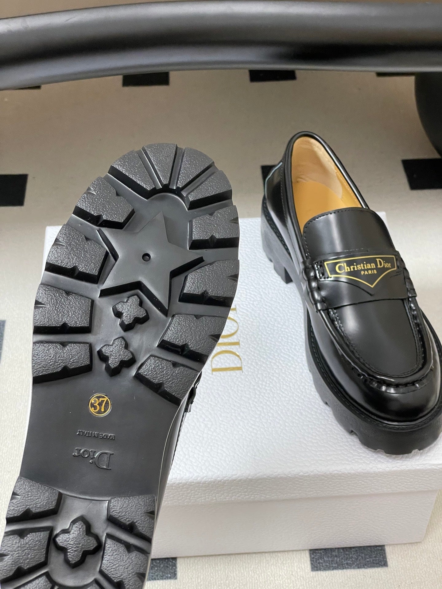 DIOR 25S BOY PLATFORM LOAFERS IN BLACK LAMBSKIN