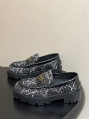 DIOR 25S BOY PLATFORM LOAFERS IN BLACK MIX WHITE TWEED AND LAMBSKIN