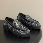 DIOR 25S BOY PLATFORM LOAFERS IN BLACK MIX WHITE TWEED AND LAMBSKIN