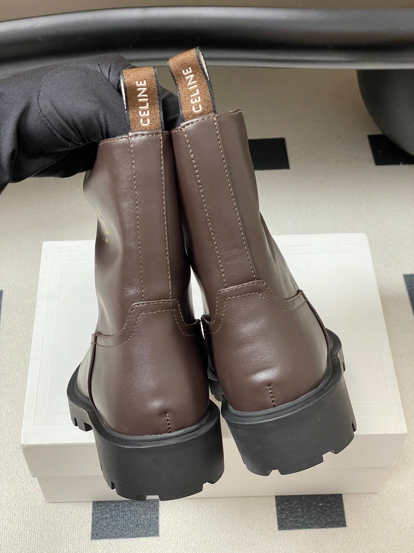 CELINE 26S MARGARET ANKLE BOOTS IN DARK BROWN CALFSKIN