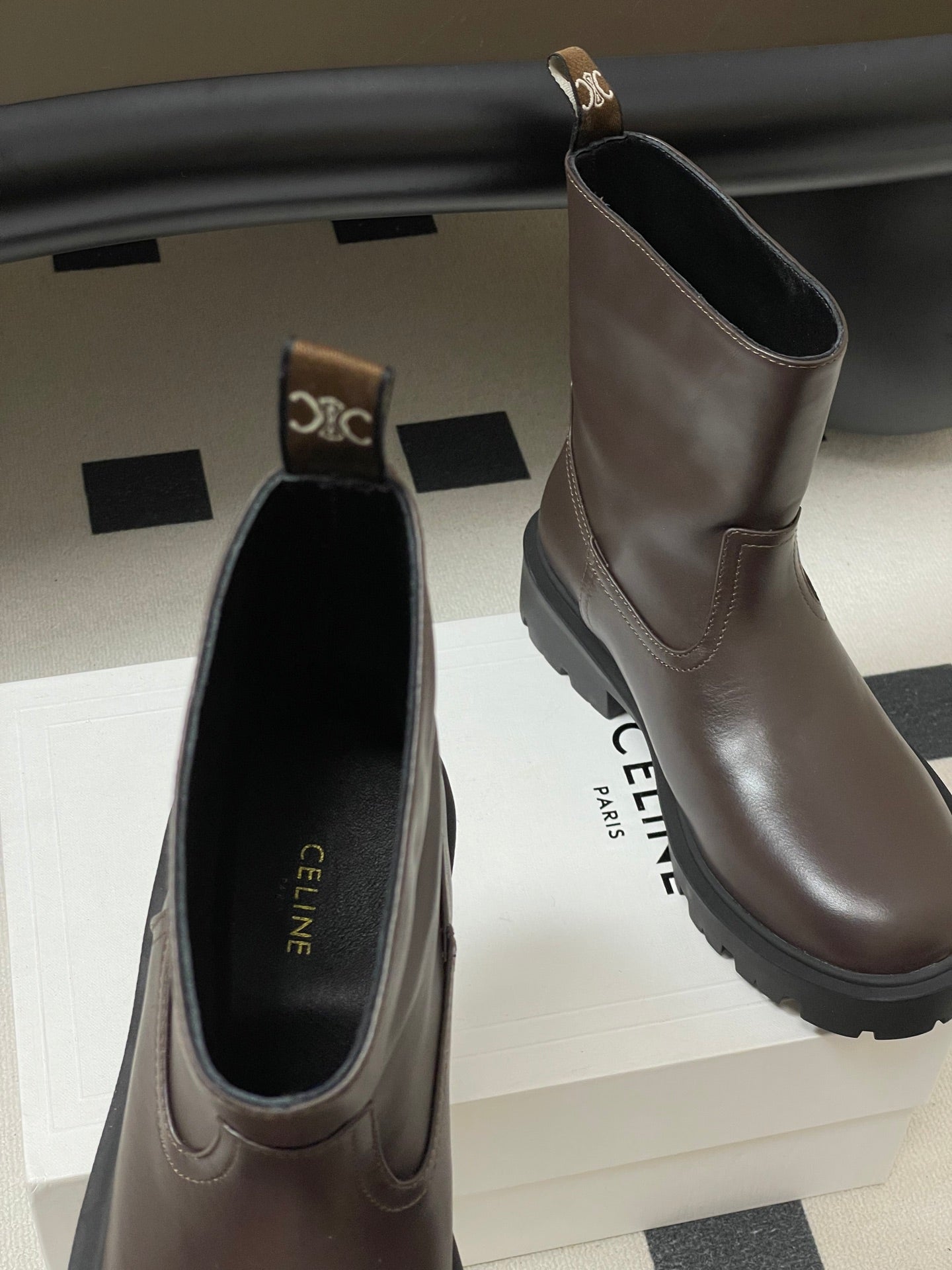 CELINE 26S MARGARET ANKLE BOOTS IN DARK BROWN CALFSKIN