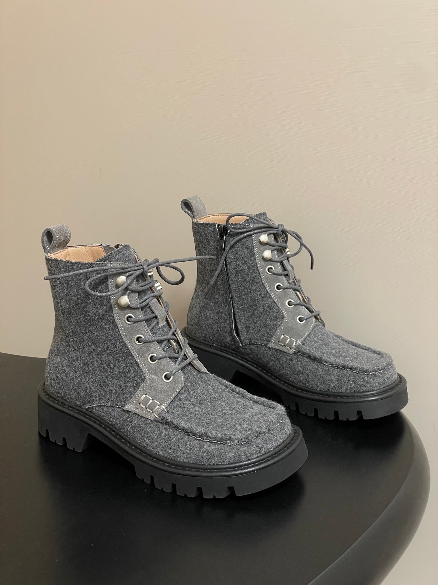 LOEWE 26S ANKLE BOOTS IN GRAY FABRIC