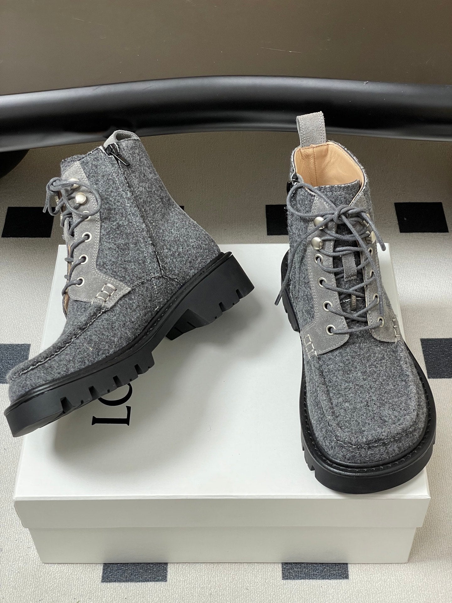 LOEWE 26S ANKLE BOOTS IN GRAY FABRIC