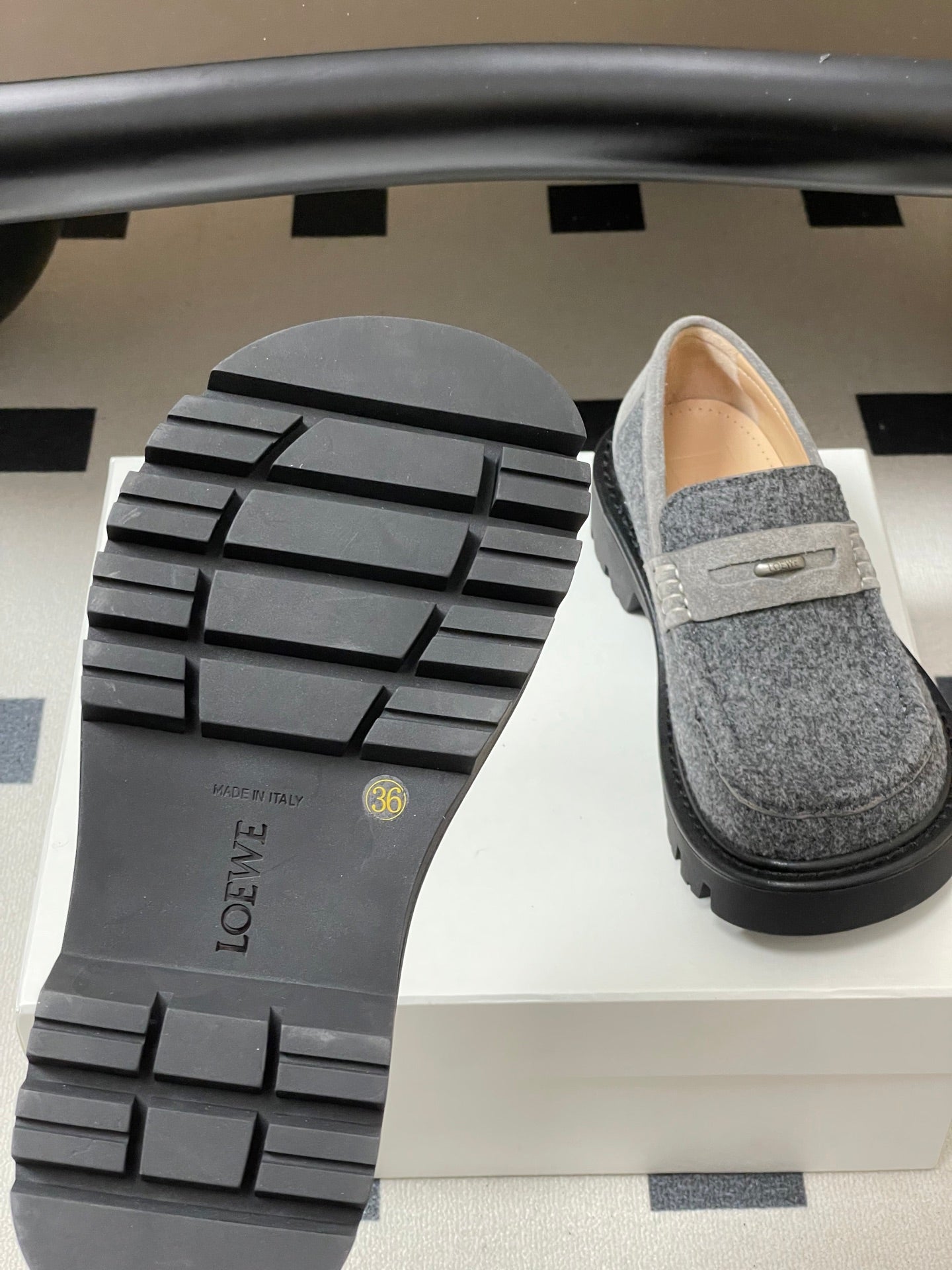 LOEWE 26S LOAFER IN GRAY FABRIC
