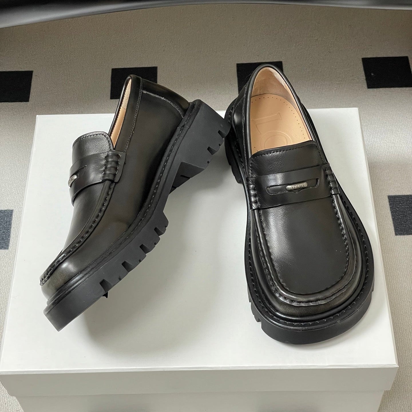 LOEWE 26S LOAFER IN DARK OLIVE GRAY CALFSKIN