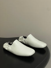 CELINE 26S ELASTIC-BACK FLAT SHOES IN WHITE LAMBSKIN