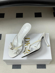 DIOR 26S HIGH HEEL SANDALS 100 MM IN WHITE CALFSKIN