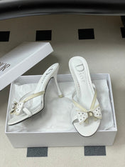 DIOR 26S HIGH HEEL SANDALS 100 MM IN WHITE CALFSKIN