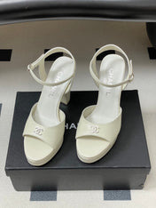 CHANEL 26S HIGH HEEL SANDALS 120 MM IN CREAM WHITE LAMBSKIN