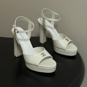 CHANEL 26S HIGH HEEL SANDALS 120 MM IN CREAM WHITE LAMBSKIN