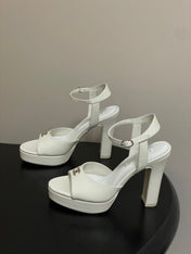 CHANEL 26S HIGH HEEL SANDALS 120 MM IN CREAM WHITE LAMBSKIN