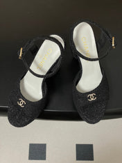 CHANEL 26S HIGH HEEL SANDALS 120 MM IN BLACK TWEED