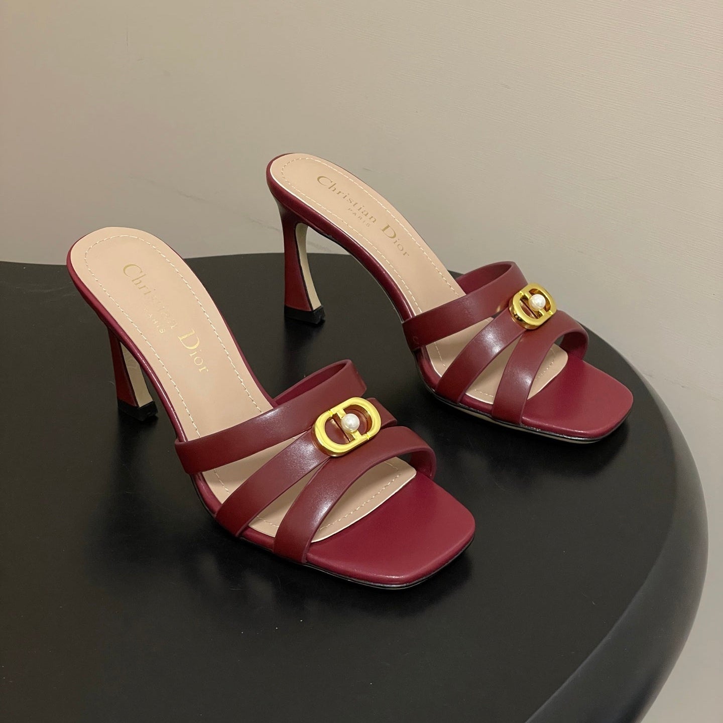 DIOR 26S HIGH HEEL SANDALS 80 MM IN DARK RED CALFSKIN