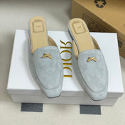 DIOR 26S MULES IN LIGHT BLUE GRAY SUEDE WITH BOW