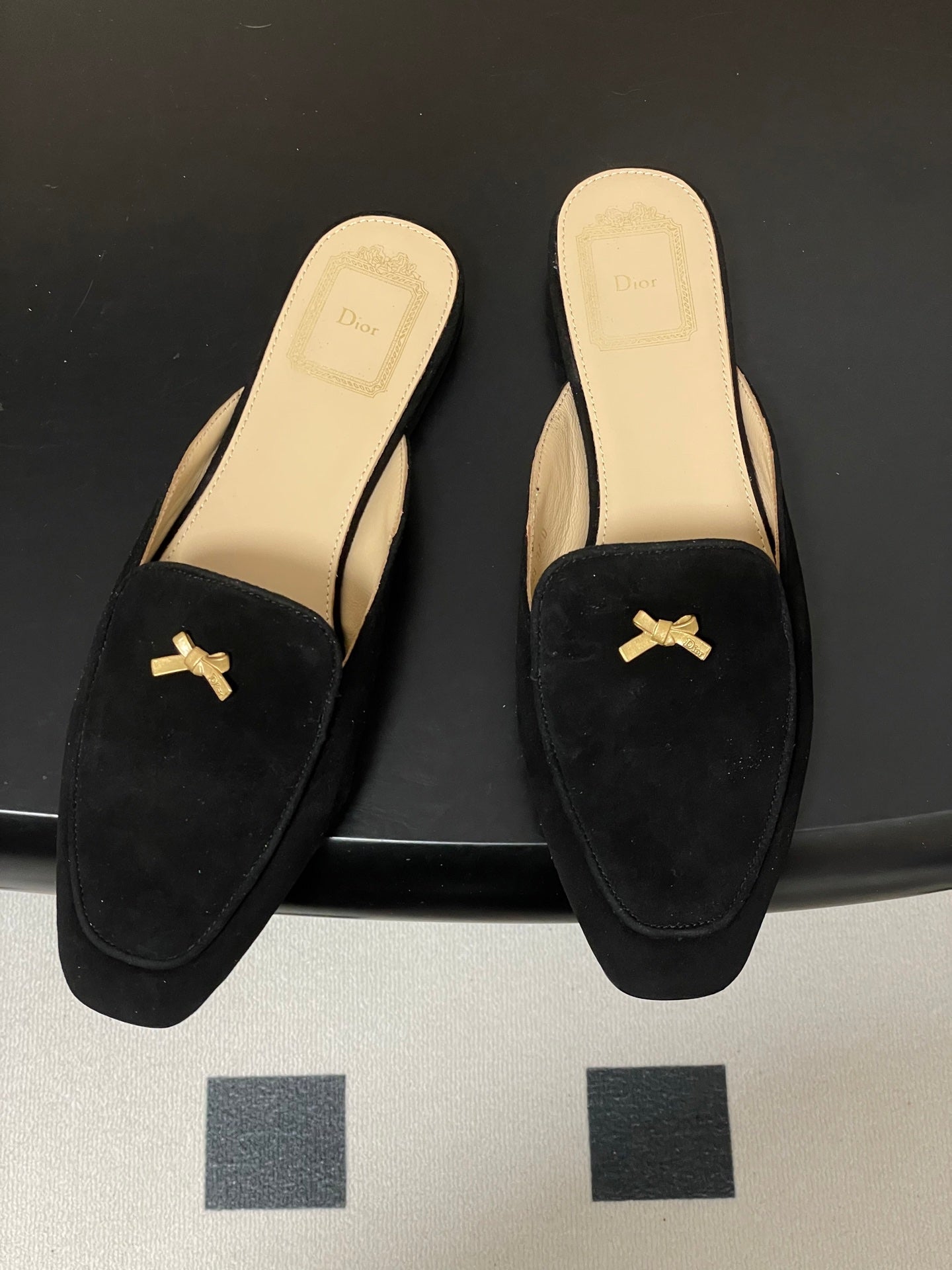 DIOR 26S MULES IN BLACK SUEDE WITH BOW