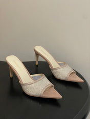 GIANVITO ROSSI 26S HIGH HEELS 85 MM IN NUDE BEIGE SUEDE WITH RHINESTONE STRAP