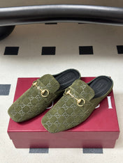GUCCI 26S HORSEBIT LOAFER MULES IN MOSS GREEN SUEDE