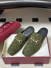 GUCCI 26S HORSEBIT LOAFER MULES IN MOSS GREEN SUEDE