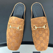 GUCCI 26S HORSEBIT LOAFER MULES IN MEDIUM BROWN SUEDE