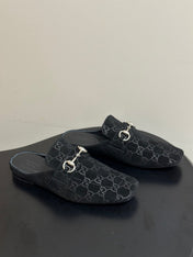 GUCCI 26S HORSEBIT LOAFER MULES IN BLACK SUEDE