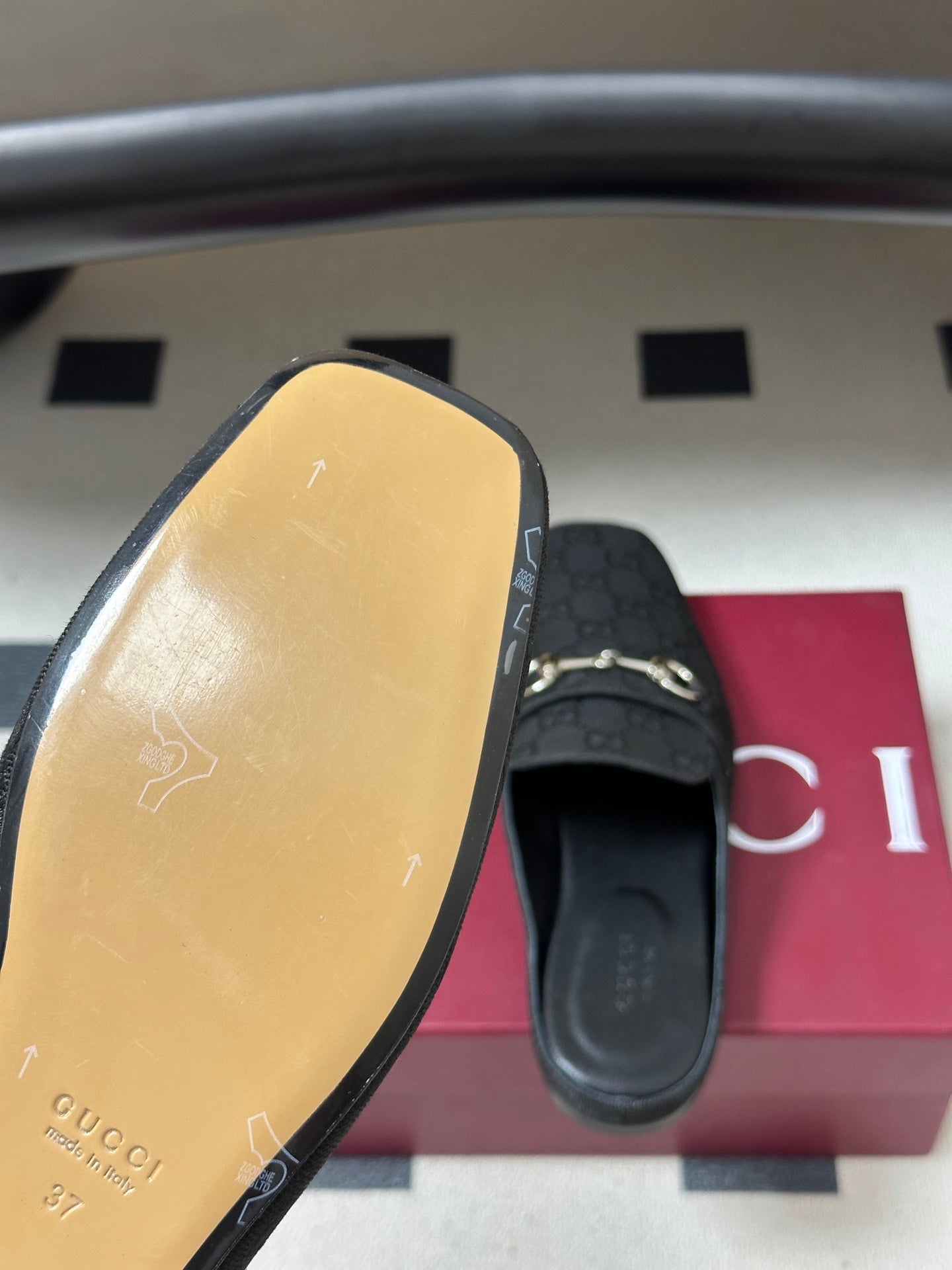 GUCCI 26S HORSEBIT LOAFER MULES IN BLACK CANVAS
