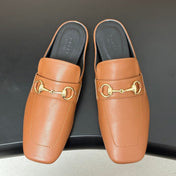 GUCCI 26S HORSEBIT LOAFER MULES IN LIGHT BROWN CALFSKIN