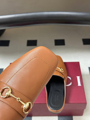 GUCCI 26S HORSEBIT LOAFER MULES IN LIGHT BROWN CALFSKIN