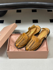 MIUMIU 26S SLINGBACK FISHERMAN SANDALS IN GOLD BROWN CALFSKIN