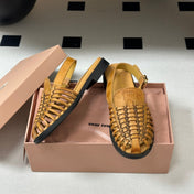 MIUMIU 26S SLINGBACK FISHERMAN SANDALS IN GOLD BROWN CALFSKIN