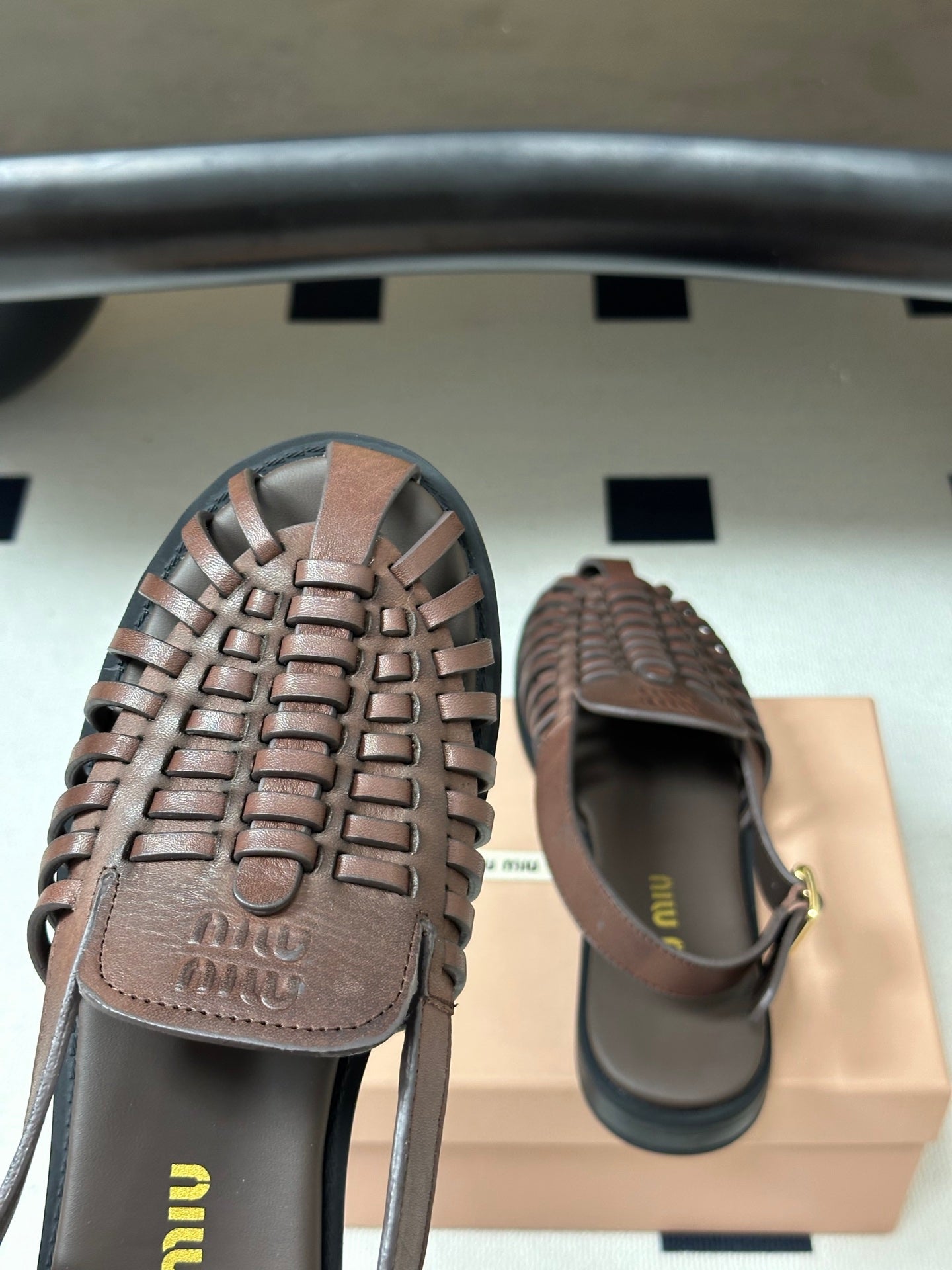 MIUMIU 26S SLINGBACK FISHERMAN SANDALS IN DARK BROWN CALFSKIN