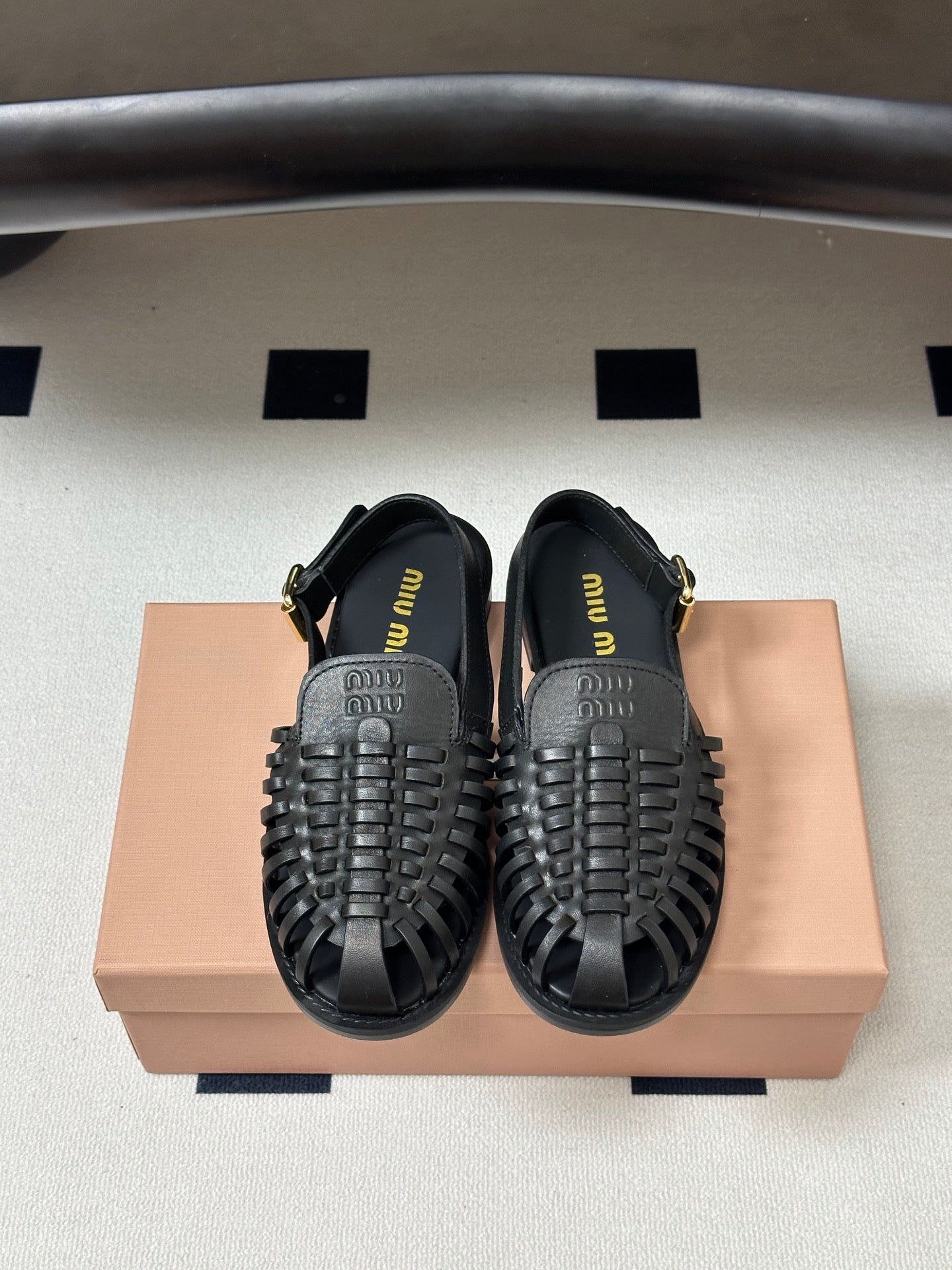 MIUMIU 26S SLINGBACK FISHERMAN SANDALS IN BLACK CALFSKIN