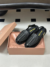 MIUMIU 26S SLINGBACK FISHERMAN SANDALS IN BLACK CALFSKIN
