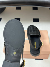 MIUMIU 26S SLINGBACK FISHERMAN SANDALS IN BLACK CALFSKIN