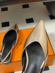 HM 26S NICOLE SLINGBACK IN GOLD CALFSKIN SILVER HARDWARE