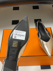 HM 26S NICOLE SLINGBACK IN GOLD CALFSKIN SILVER HARDWARE