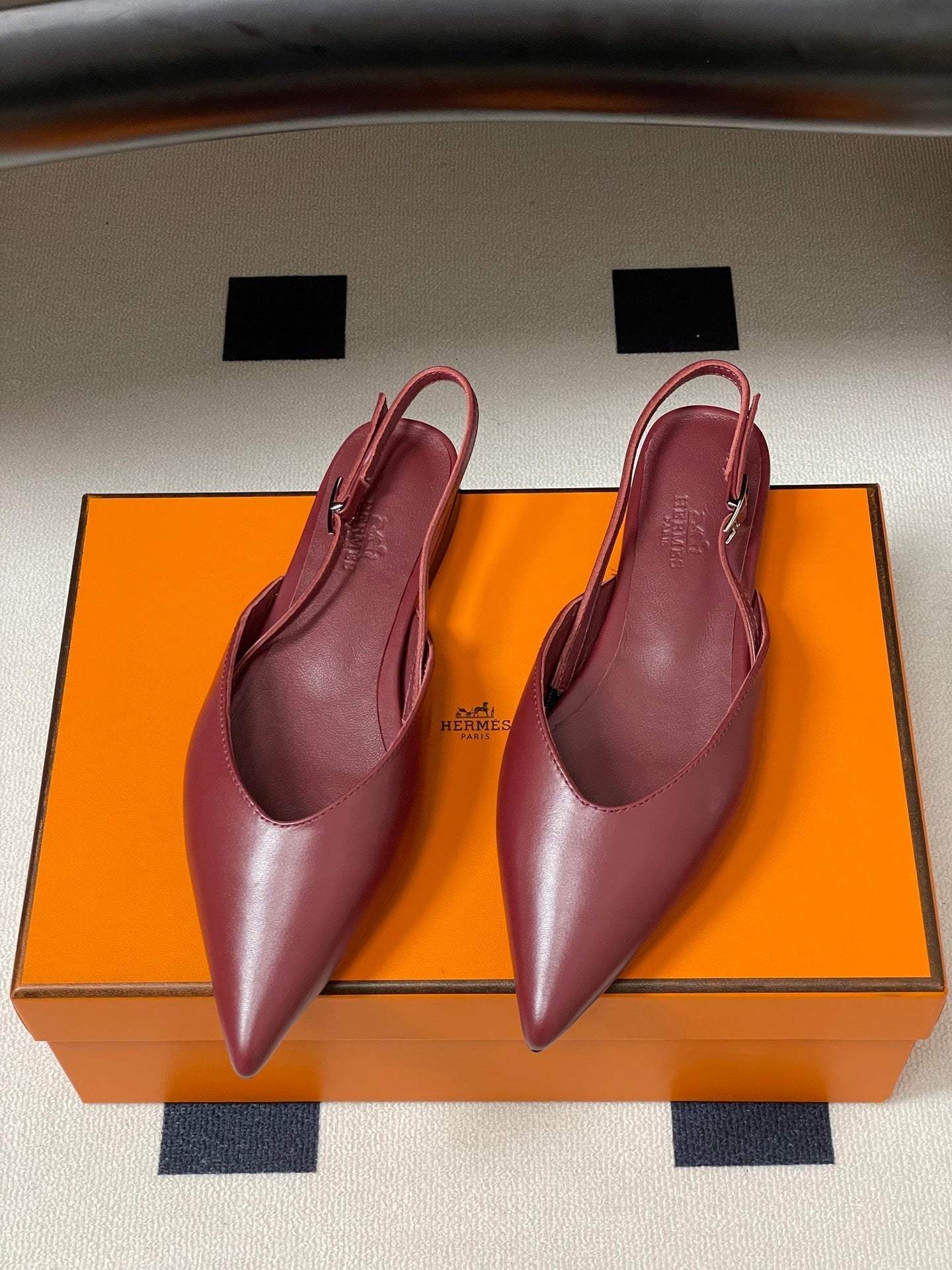HM 26S NICOLE SLINGBACK IN BURGUNDY RED CALFSKIN SILVER HARDWARE