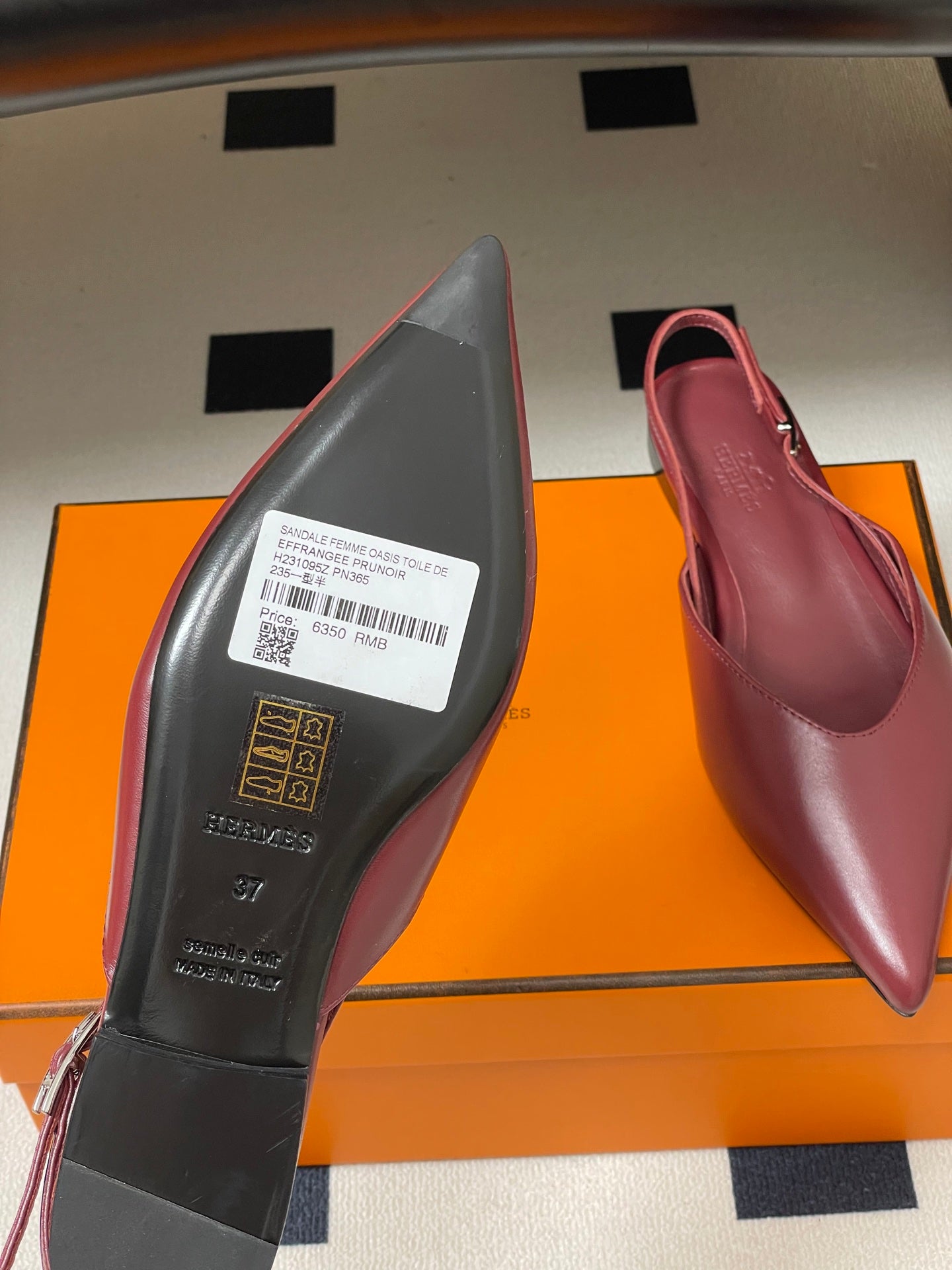 HM 26S NICOLE SLINGBACK IN BURGUNDY RED CALFSKIN SILVER HARDWARE