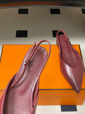 HM 26S NICOLE SLINGBACK IN BURGUNDY RED CALFSKIN SILVER HARDWARE