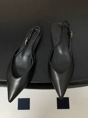 HM 26S NICOLE SLINGBACK IN BLACK CALFSKIN SILVER HARDWARE